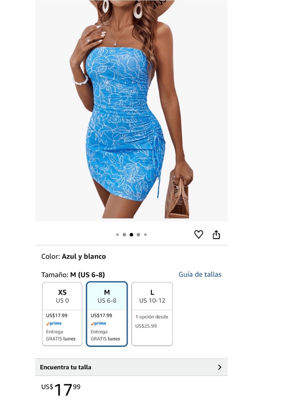 Strapless Blue Floral Ruched Mini Dress - Picture 4 of 5